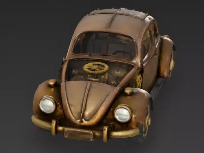 Mechanical car made of brass 3D Model  Low-poly 3D model