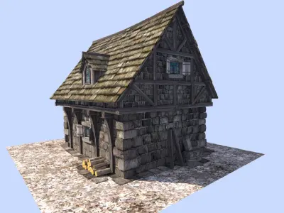 medieval style house Low-poly 3D model