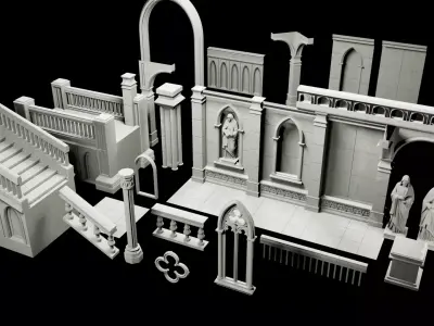 Gothic Interior Kit Mid-Poly Free 3D model