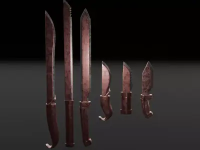 Rusted Melee weapon pack Low Poly game ready Low-poly 3D model