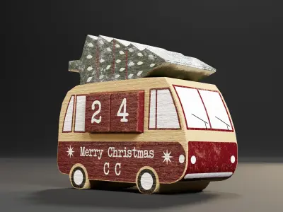 Christmas Wood Toy Truck Low-poly 3D model