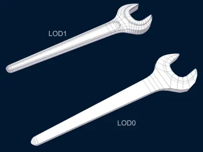 Single Open End Spanner Wrench PBR Game Ready Low-poly 3D model