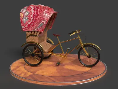 Chinese rickshaw  figure  Low-poly 3D model