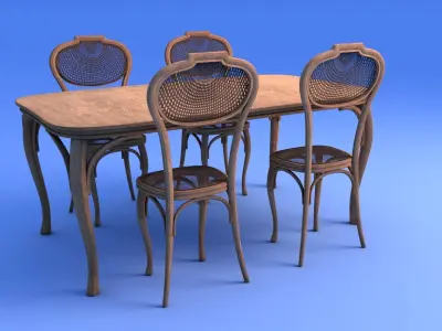Art Nouveau Dining Table and Chairs - rigged 3D model