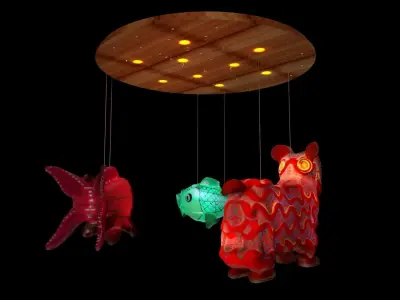 Chinese fish  lantern with lion dance costume 3D model