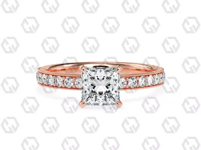 Ring 68 Princess Shape milgrain pave set ring with Gems 3D print model