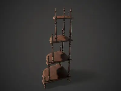 Wooden Corner Stand Shelf Low-poly 3D model