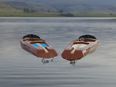Low Poly Boat two motor boats floating in water Low-poly 3D model