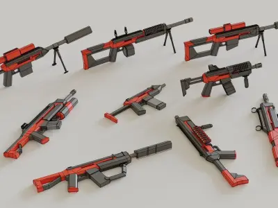 Game ready Guns asset pack  Low-poly 3D model