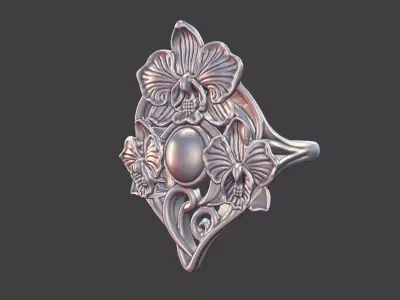 art nouveau floral orchid  ring v1 nature inspired 3D print model