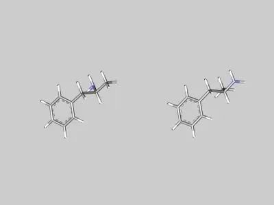 Benzedrine - levoamphetamine  and dextroamphetamine - molecules 3D model