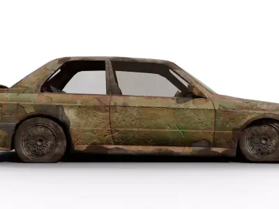 Abandoned Car 01 - Post-Apocalyptic Rusted Sedan Low-poly 3D model