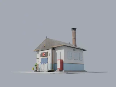 Japanese Sento Public Bathhouse Exterior  Low-poly 3D model