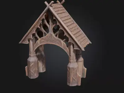 Nordic Carved Gatehouse  A Sentinel of Ancient Nordic  3D model
