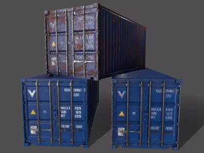PBR 20 ft Shipping Cargo Container Version 1 - Blue Low-poly 3D model