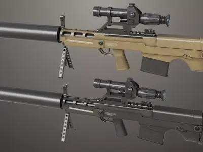 Sniper 05 Black and Sandal Single Mat Rig All PBR Unity UE Low-poly 3D model