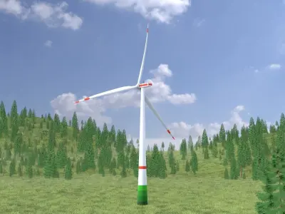 Wind turbine E1 H-132 RD 172 m with animation Low-poly 3D model
