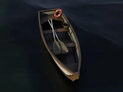 Wooden Boat Low-poly 3D model 9