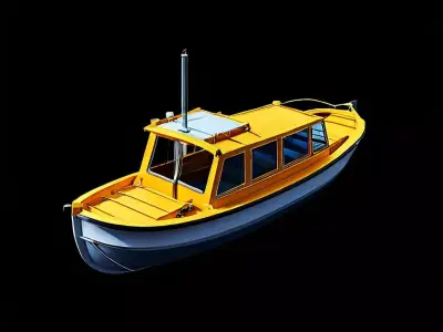 LowPoly Yellow Passenger Boat Low-poly 3D model