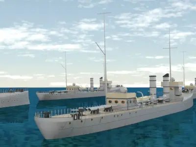 Four different fictitious destroyers 3D model