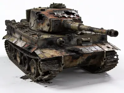 Destroyed World War II Heavy Battle Tank 3D Model V02 Low-poly 3D model