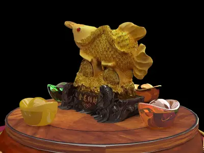 Chinese golden fish statue  3D model