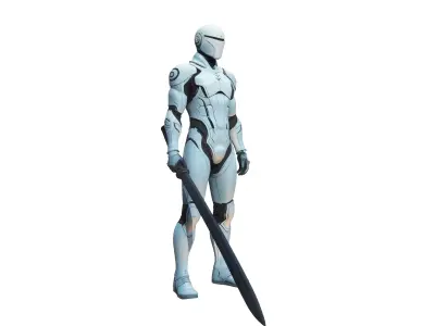 White Futuristic Sword Soldier 3D model