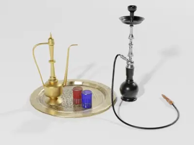 Arab tea set Low-poly 3D model