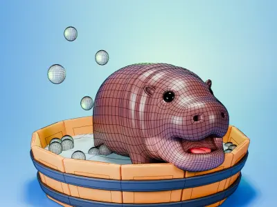 Mini hippo take a bath 3D model 3D model