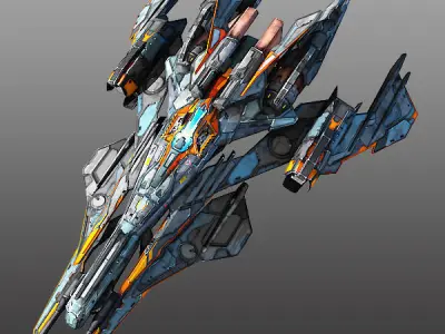 Starfighter futuristic spaceship flying in air Low-poly 3D model