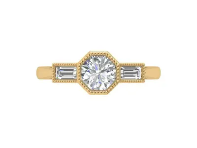 Solitair 3 Stone Ring 3D print model 4