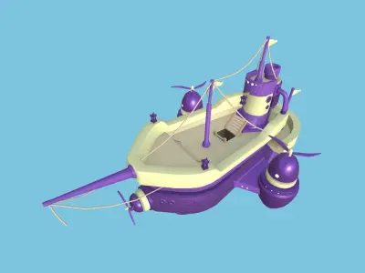 Cartoon Airship 07 - Purple Yellow - Low Poly Ship Low-poly 3D model