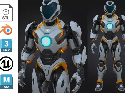 Futuristic Armored Sci Fi Robot Low-poly 3D model