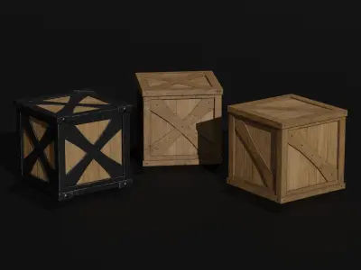 LowPoly PBR 35 Wooden Crate Barrel props Pack 3D Models Low-poly 3D model