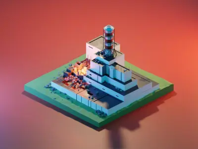 Isometric Destroyed Factory  Low-poly 3D model