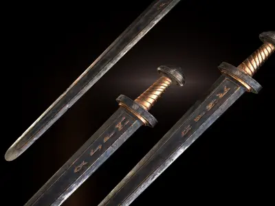 Medieval battle viking sword Game ready Low-poly 3D model