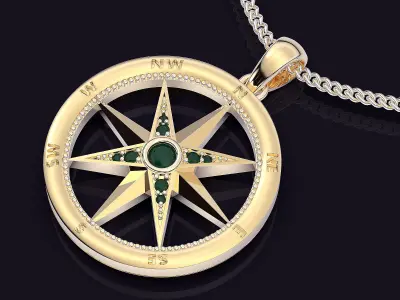 Compass pendant silver gold printable jewelry 3D model 3D print model
