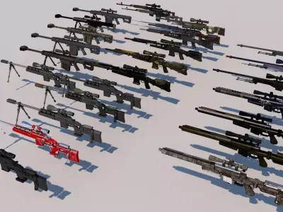 Pack Of 26 low poly PBR realistic Sniper Rifle weapons Low-poly 3D model