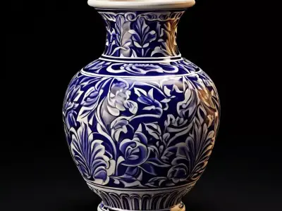 Ornate Blue and White Porcelain Vase Low-poly 3D model