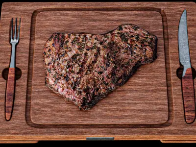 Roast Steak On The Board PBR 3D model