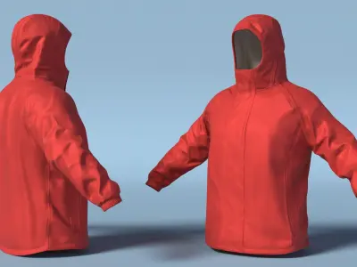 Marine Waterproof Hooded Jacket Red 3D model