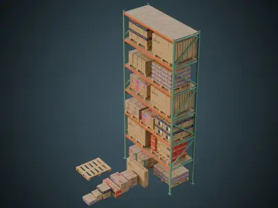 Cardboard Boxes Pallet And Shelf 2A Low-poly 3D model