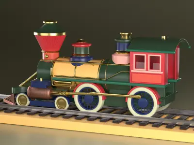 Vintage Steam Train Locomotive  Colorful ToyLike  3D model