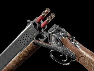 Quadruple Barrel Shotgun Rifle Low-poly 3D model