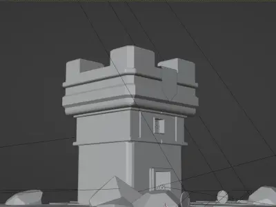  low poly castle with cool blue lighting Low-poly 3D model