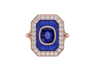Cushion Solitaire Art deco Ring 3D print model 5