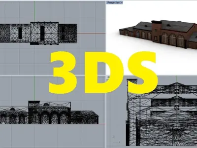 Railway station building from 1920s Low-poly 3D model