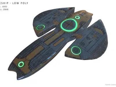 Spaceship - Low Poly with lights Low-poly 3D model