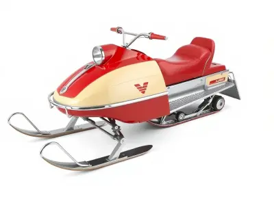 Classic Red Snowmobile D Model Pack with Three Levels of Detail Low-poly 3D model