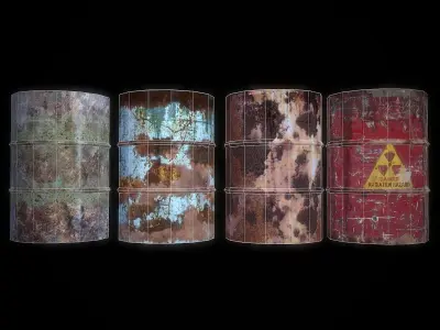 Barrels four rusty Free low-poly 3D model